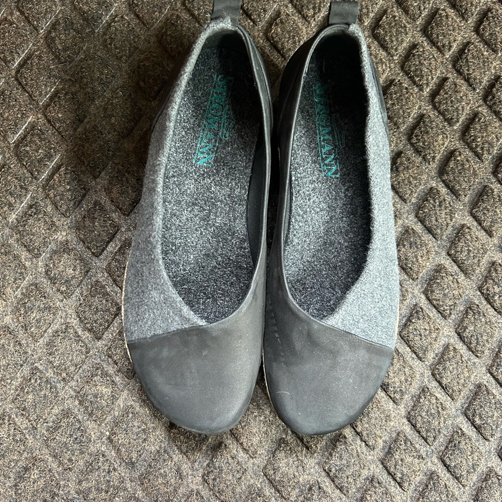 Gray and Black Suede-Like Loafers with Rounded Toe
